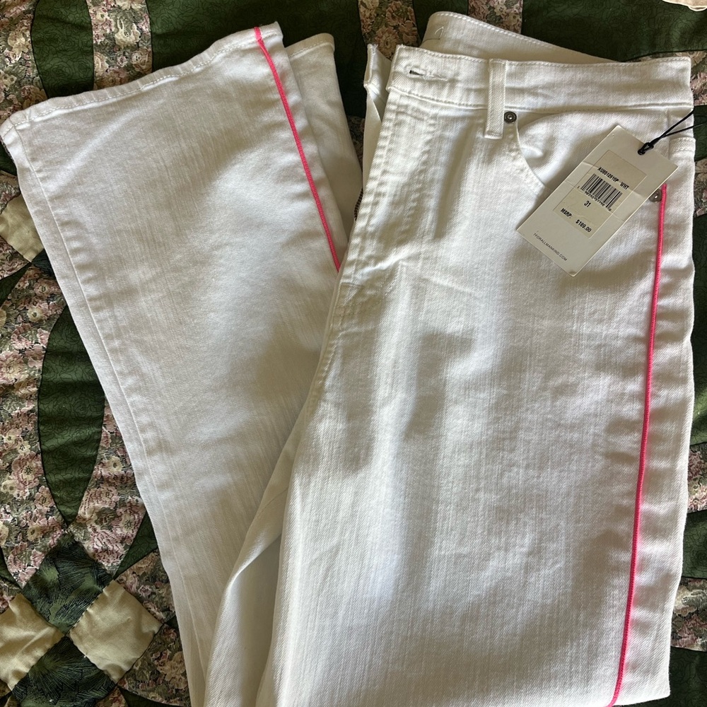 7 For All Mankind White Jeans with Pink Accent